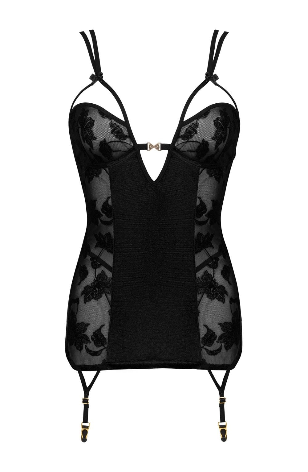 Beauty Night Xiomara Lace Chemise with Underwire and waist detail Straps Set