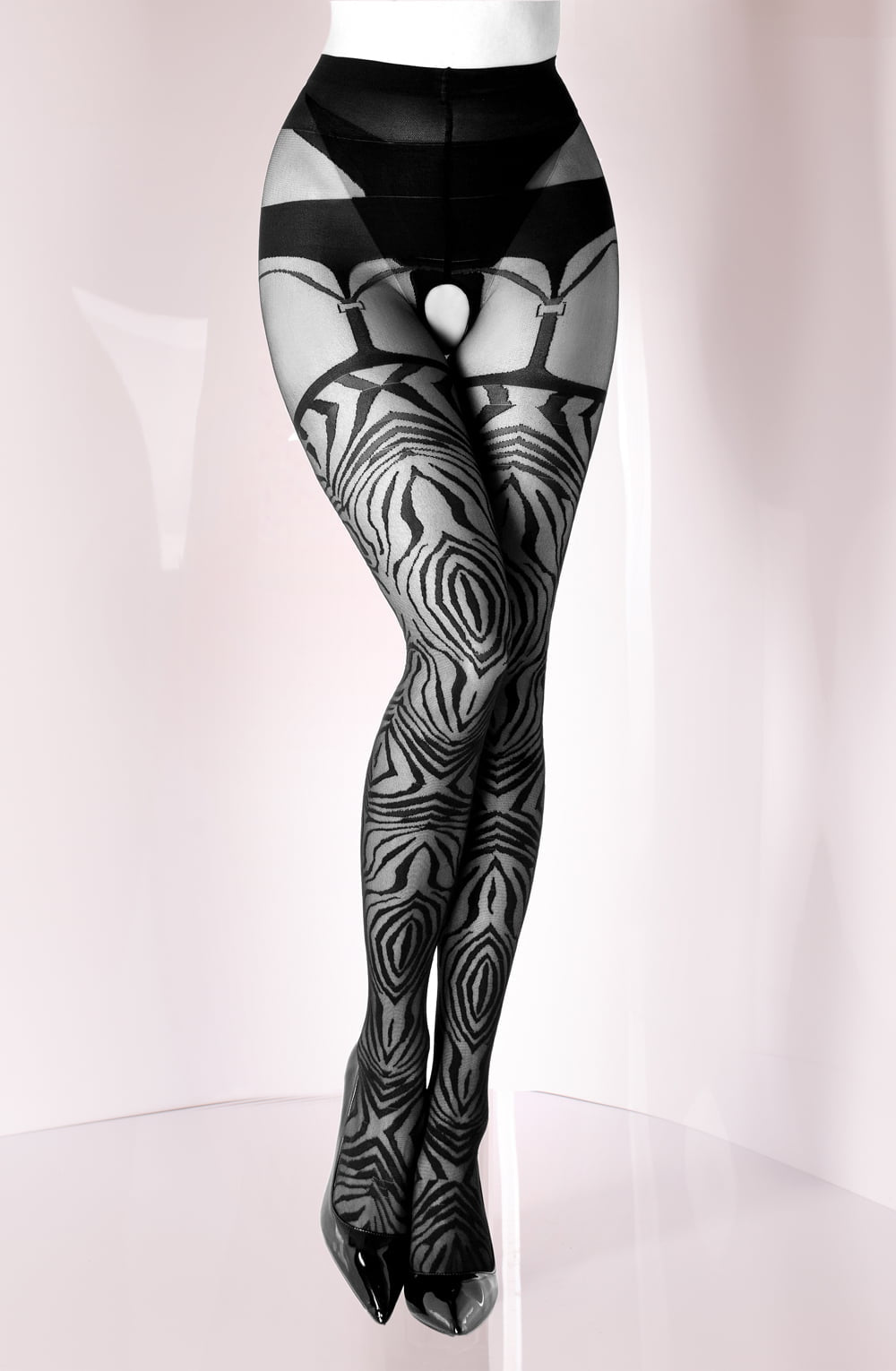 Black Tiger Striped Mesh Design Tights