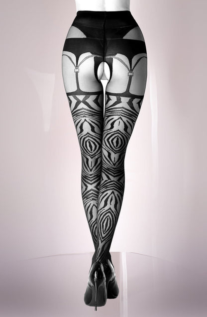 Black Tiger Striped Mesh Design Tights