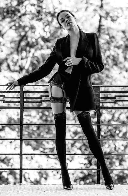 Black Tights with Faux waist detail Belt and Contrasting Back Seam