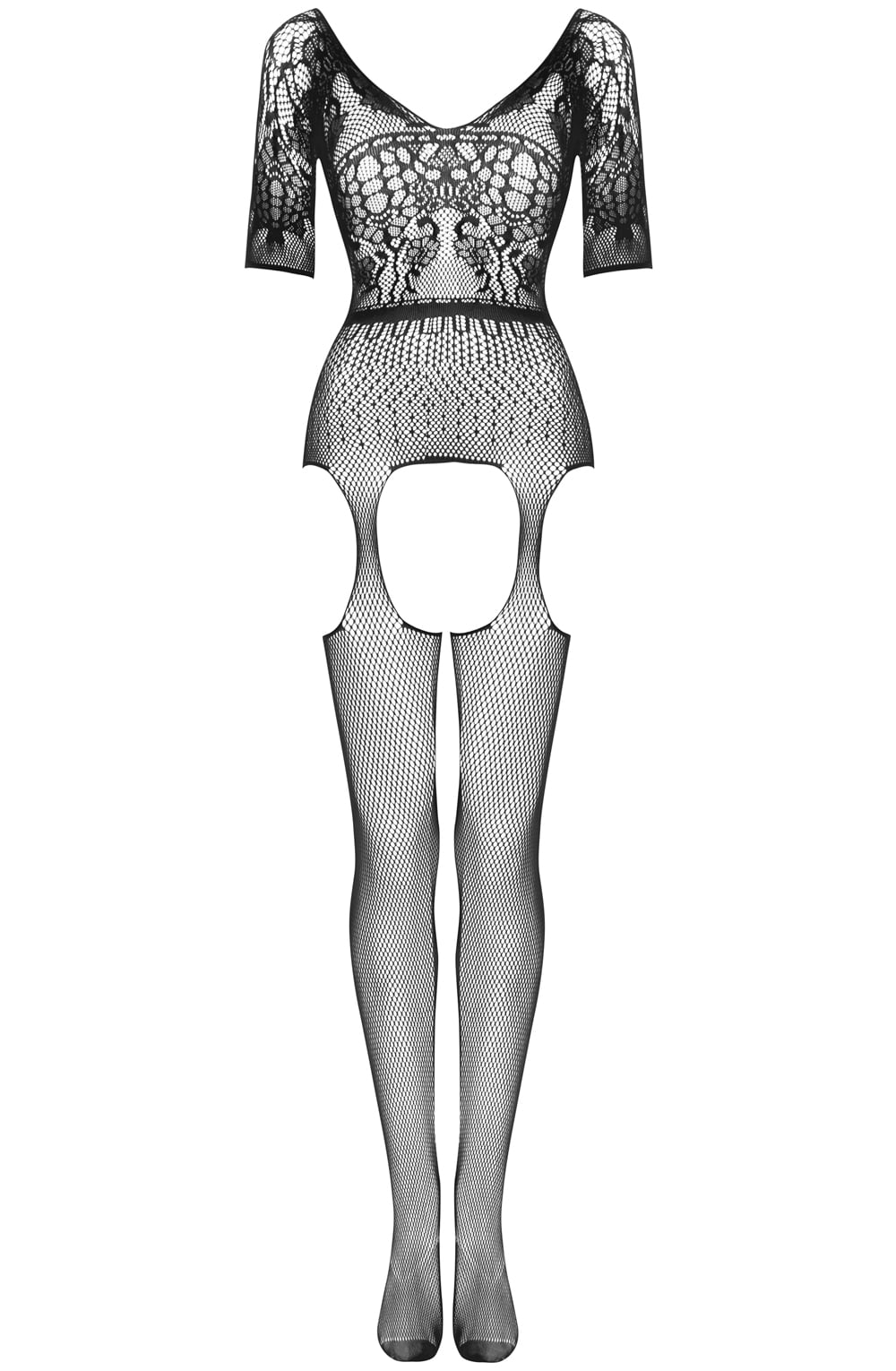 Beauty Night Courtney Black Lacey Fishnet Mesh Jumpsuit Nightwear