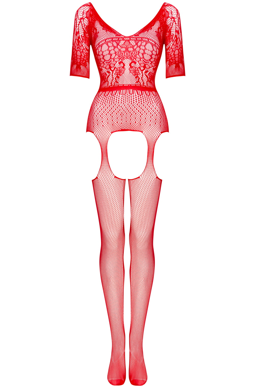 Beauty Night Courtney Red Lacey Fishnet Mesh Jumpsuit Nightwear