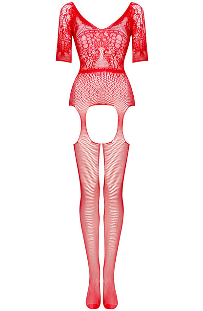 Beauty Night Courtney Red Lacey Fishnet Mesh Jumpsuit Nightwear