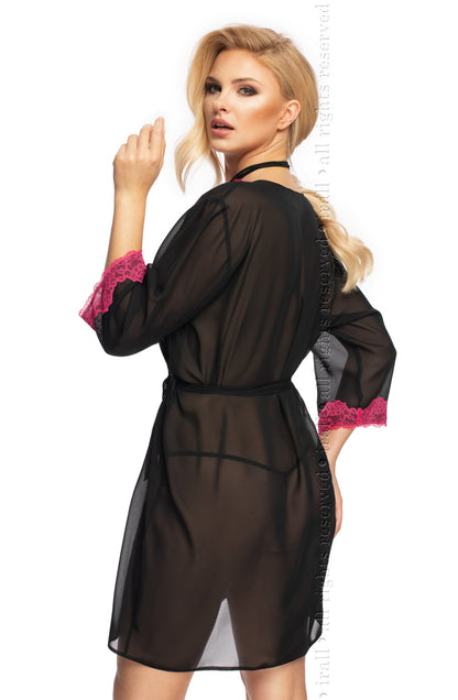 Irall Flavia lightweight mesh Chiffon Dressing Gown with Pink Lace Trim