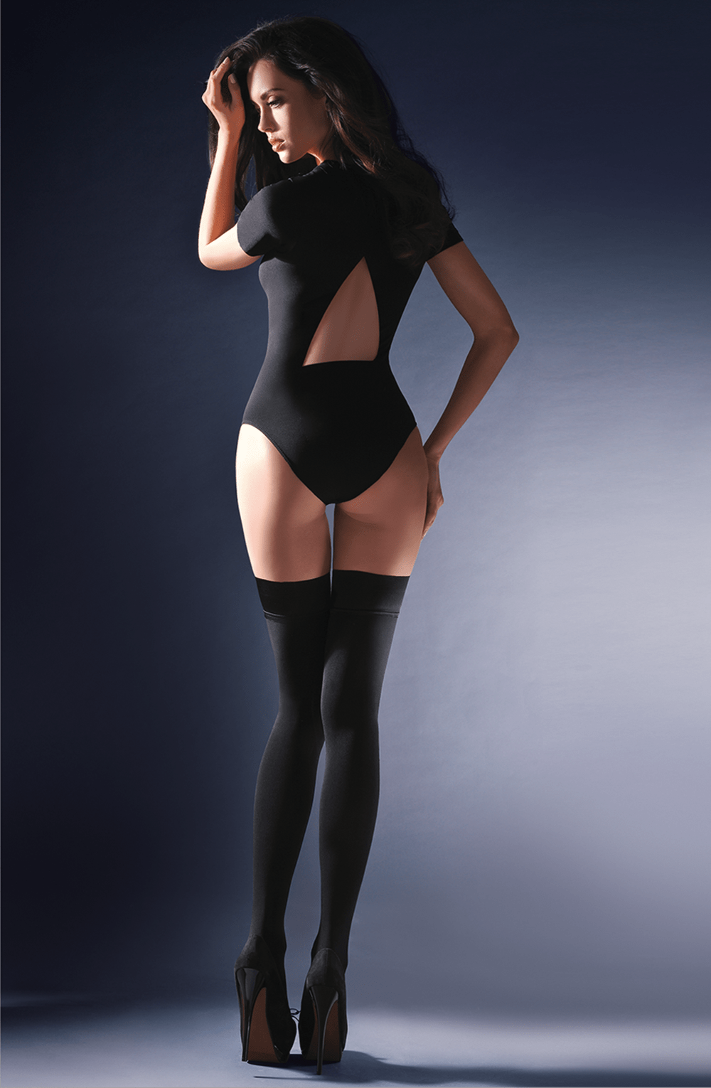 Gabriella Calze Alva Black Microfibre Hold-Ups with Silicone Strip