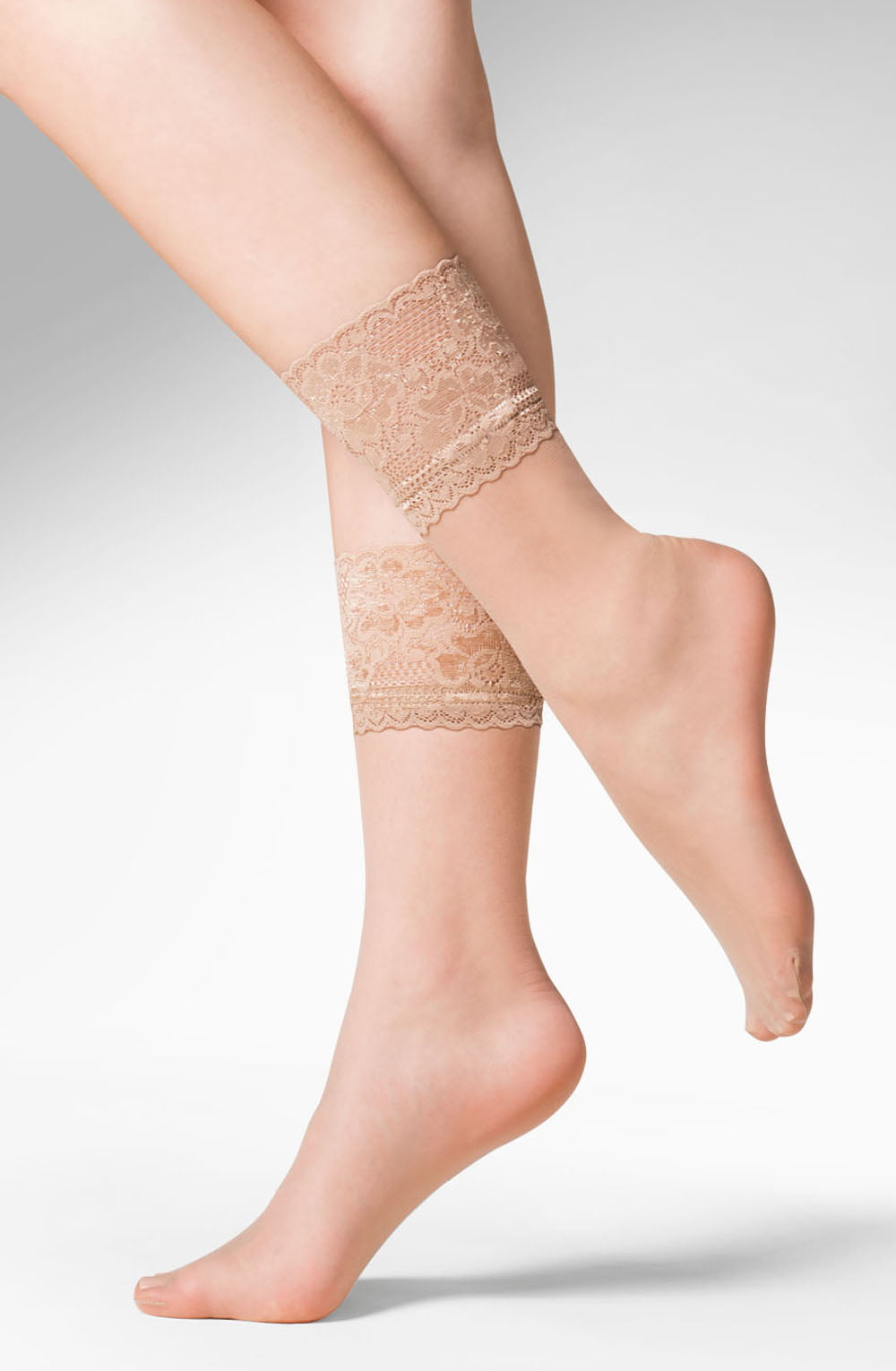 Gabriella Kala Black Patterned Socks with Lace Top and Reinforced Toe for Women