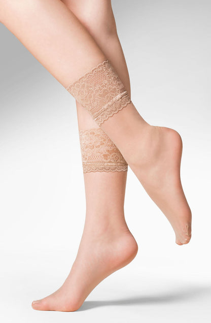 Gabriella Kala Black Patterned Socks with Lace Top and Reinforced Toe for Women