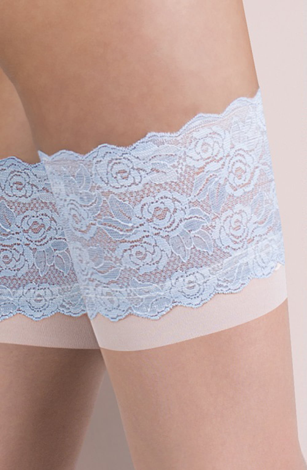 Gabriella Katherine Natural White Blue Hold Ups with Lace Silicone Grip
