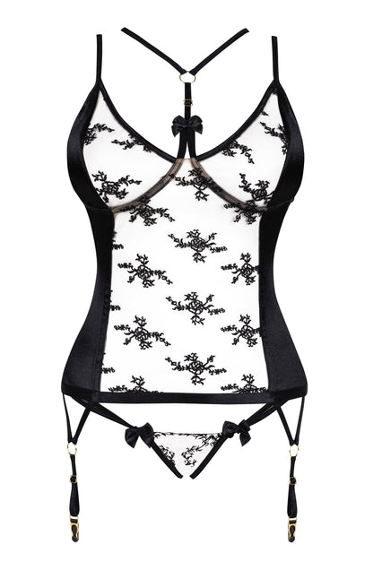 Beauty Night Gianna Corset Set with Black Floral Pattern and Matching Panties