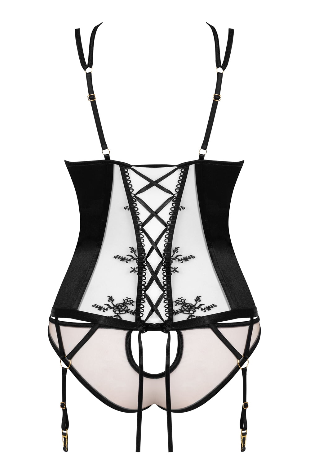 Beauty Night Gianna Corset Set with Black Floral Pattern and Matching Panties