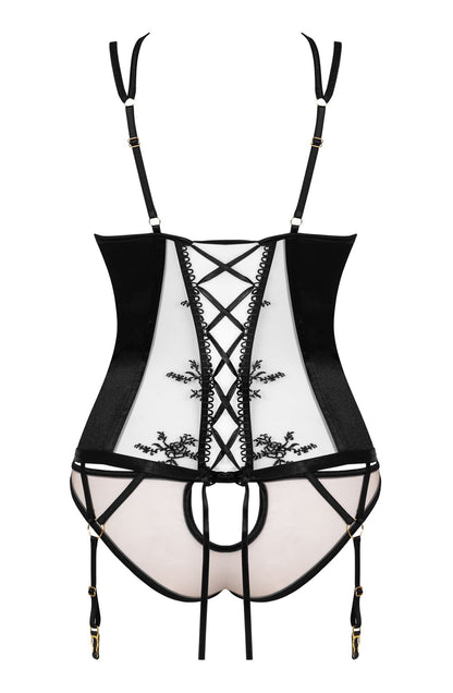 Beauty Night Gianna Corset Set with Black Floral Pattern and Matching Panties