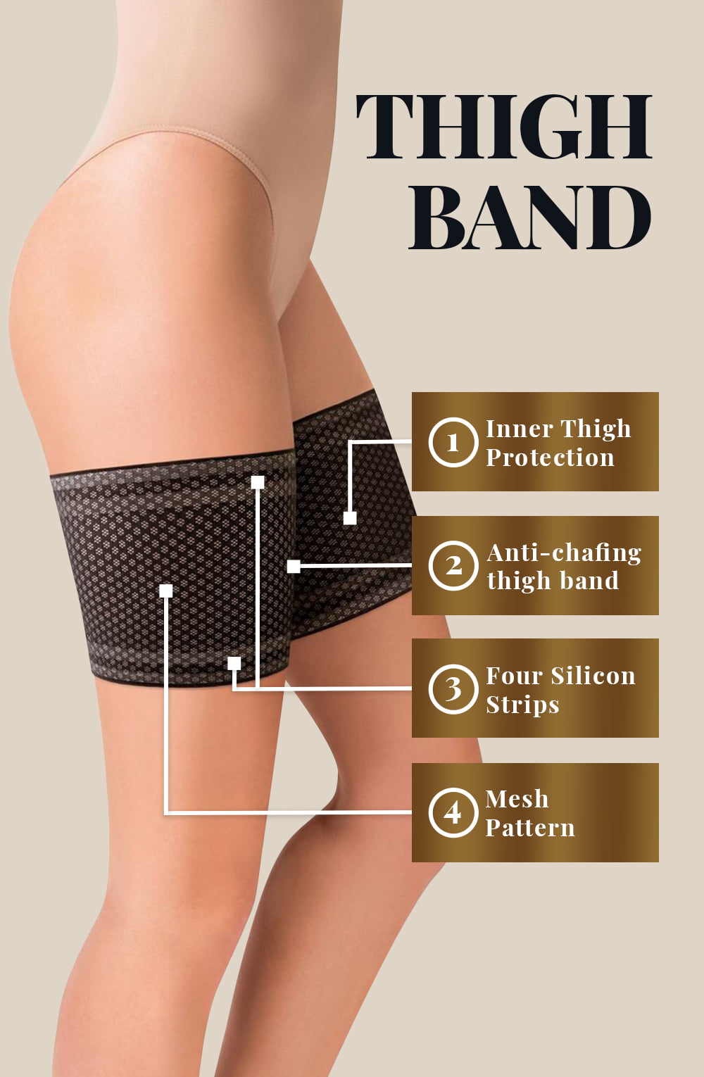 Gabriella Black Breathable Mesh Thigh Band Self-Supporting Anti-Chafing Accessory