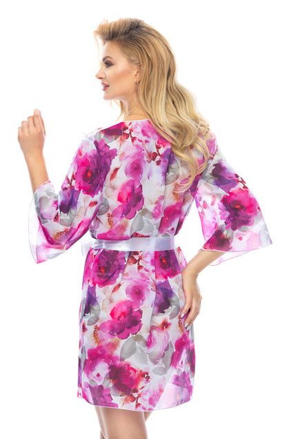 Irall Hoshiko Pink Floral Dressing Gown with Satin Belt