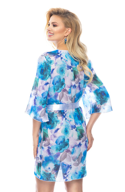 Irall Kasumi Dressing Gown Blue with Satin Belt and Floral Design