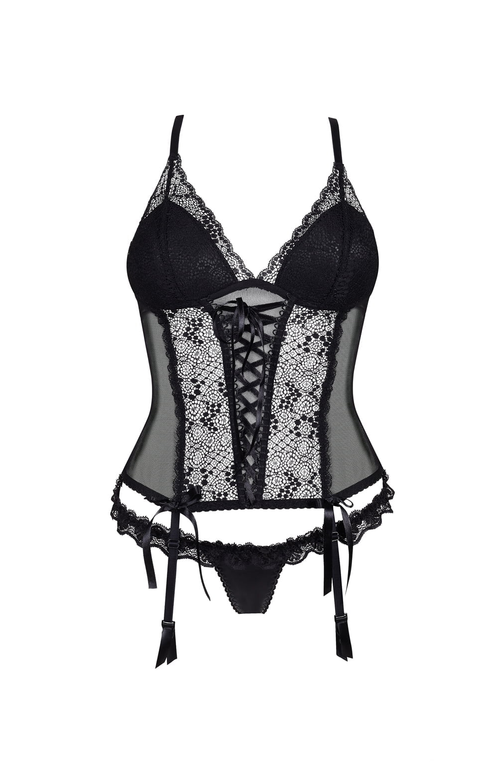 Beauty Night Lauren Lace Corset Set with Matching Brief and Storage Pouch