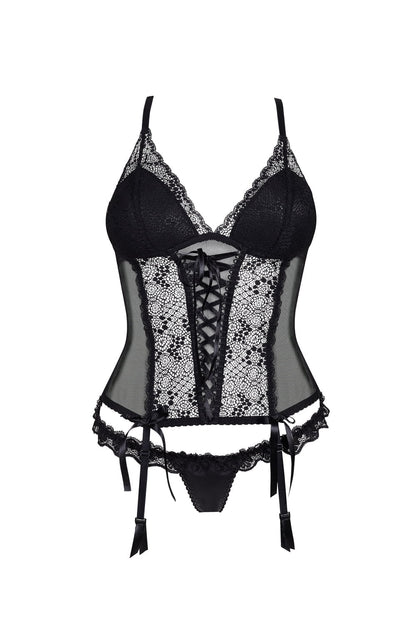 Beauty Night Lauren Lace Corset Set with Matching Brief and Storage Pouch