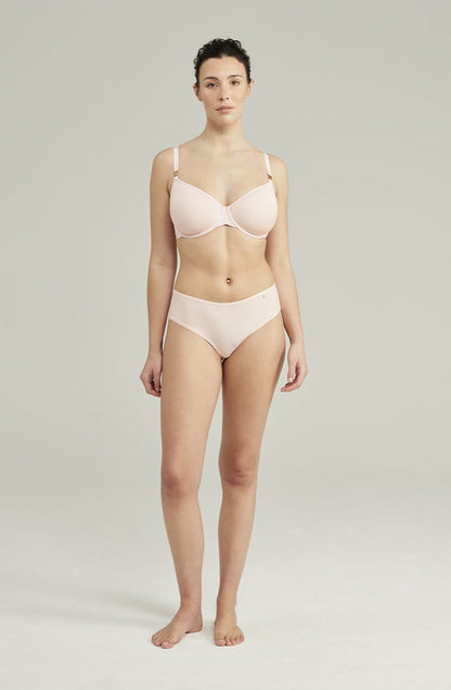 Second Skin Stretch Mid Rise Waist Brief Blush Pink Recycled Microfiber Seamless Underwear