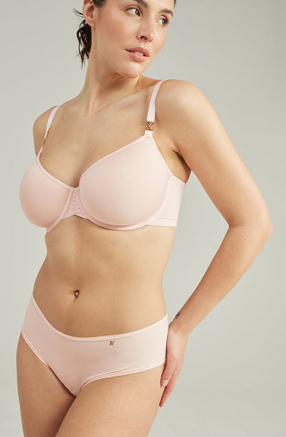 Second Skin Stretch Mid Rise Waist Brief Blush Pink Recycled Microfiber Seamless Underwear