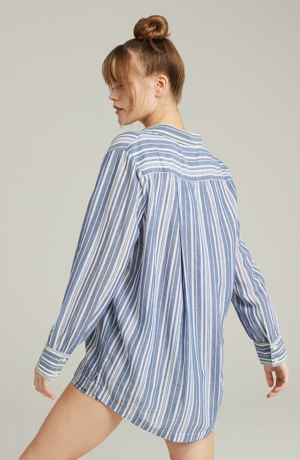 Midi Shirt French Navy Stripe Relaxed Fit Organic Cotton Sleepwear Top