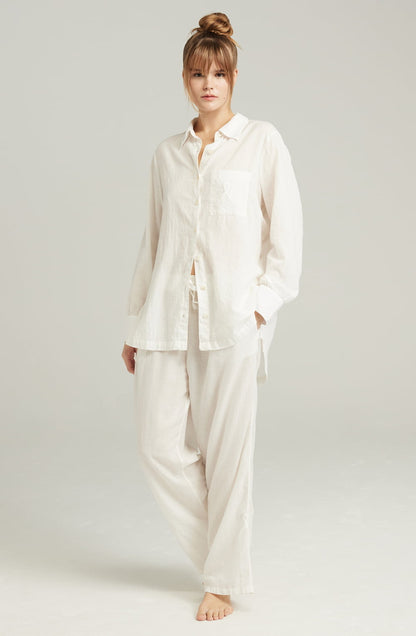 Organic Cotton Midi Shirt White Relaxed Fit with Mother-of-Pearl Buttons