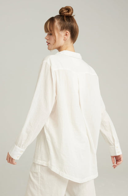 Organic Cotton Midi Shirt White Relaxed Fit with Mother-of-Pearl Buttons