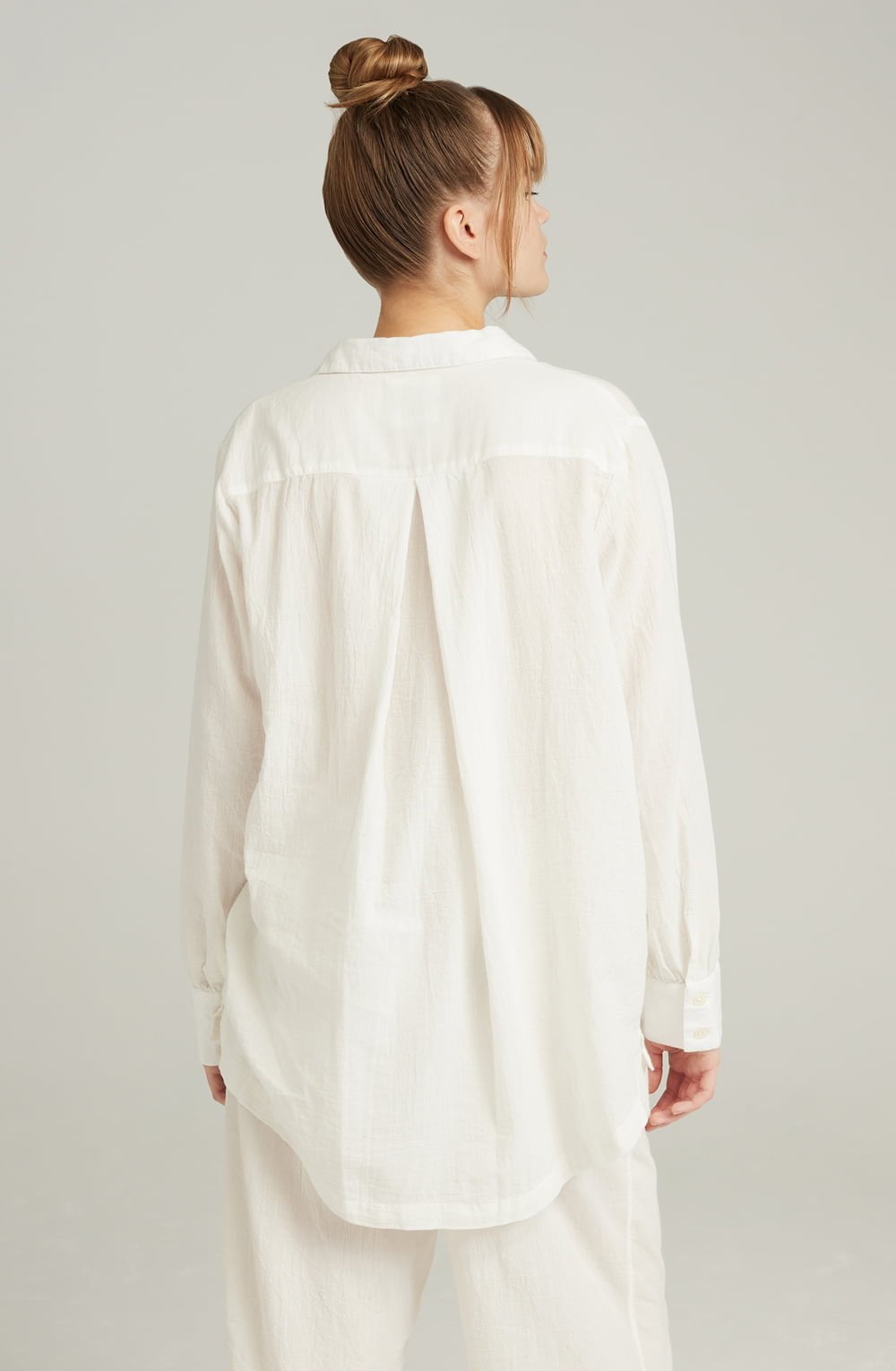 Organic Cotton Midi Shirt White Relaxed Fit with Mother-of-Pearl Buttons