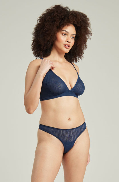 lightweight mesh Deco Easy Does It Navy Bralette Up to G Cup Recycled Lace Non-Wired Support