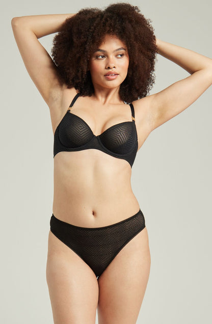 lightweight mesh Deco High Leg Brief Black – Soft Recycled Lace, Flattering Fit