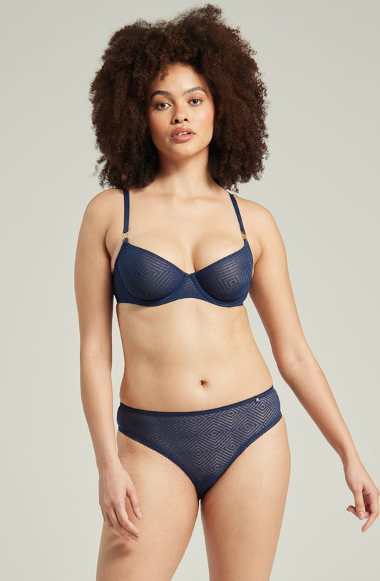 lightweight mesh Deco High Leg Navy Brief with Soft Recycled Lace Underwear