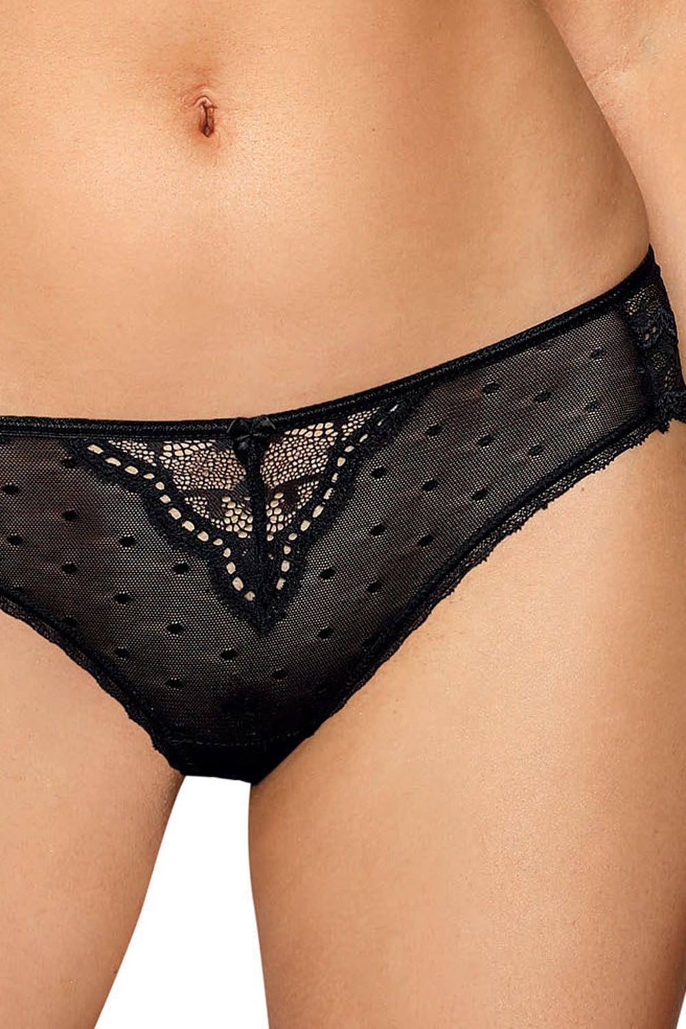 Roza Lagerta Black Lace Brief with Bow and Polka Dot Mesh Underwear
