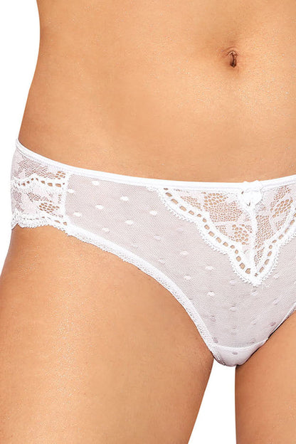 Roza Lagerta White Lace Brief with Bow and Polka Dot Mesh Underwear