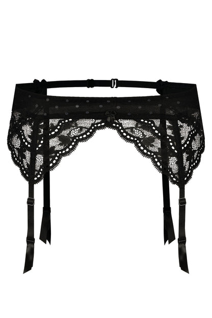 Roza Lagerta Black waist detail Belt with Lace and Polka Dot Mesh Detail