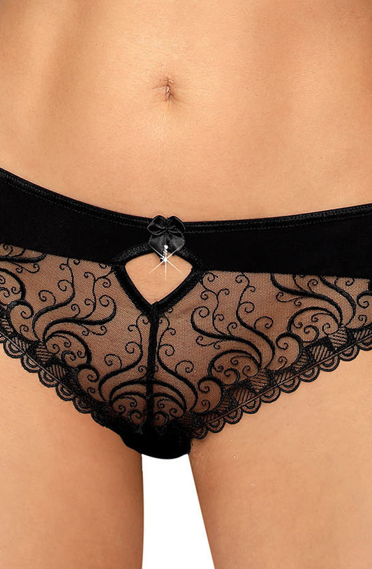 Roza Anuk Black Embroidered Brief with Jewel Detail Underwear