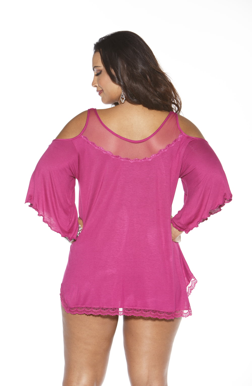 Shirley of Hollywood Magenta Rayon Jersey Knit Sleepshirt with Lace and Matching G-String Set