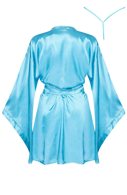 Beauty Night Samira Turquoise Satin Robe with Waist Tie and Matching Brief Set