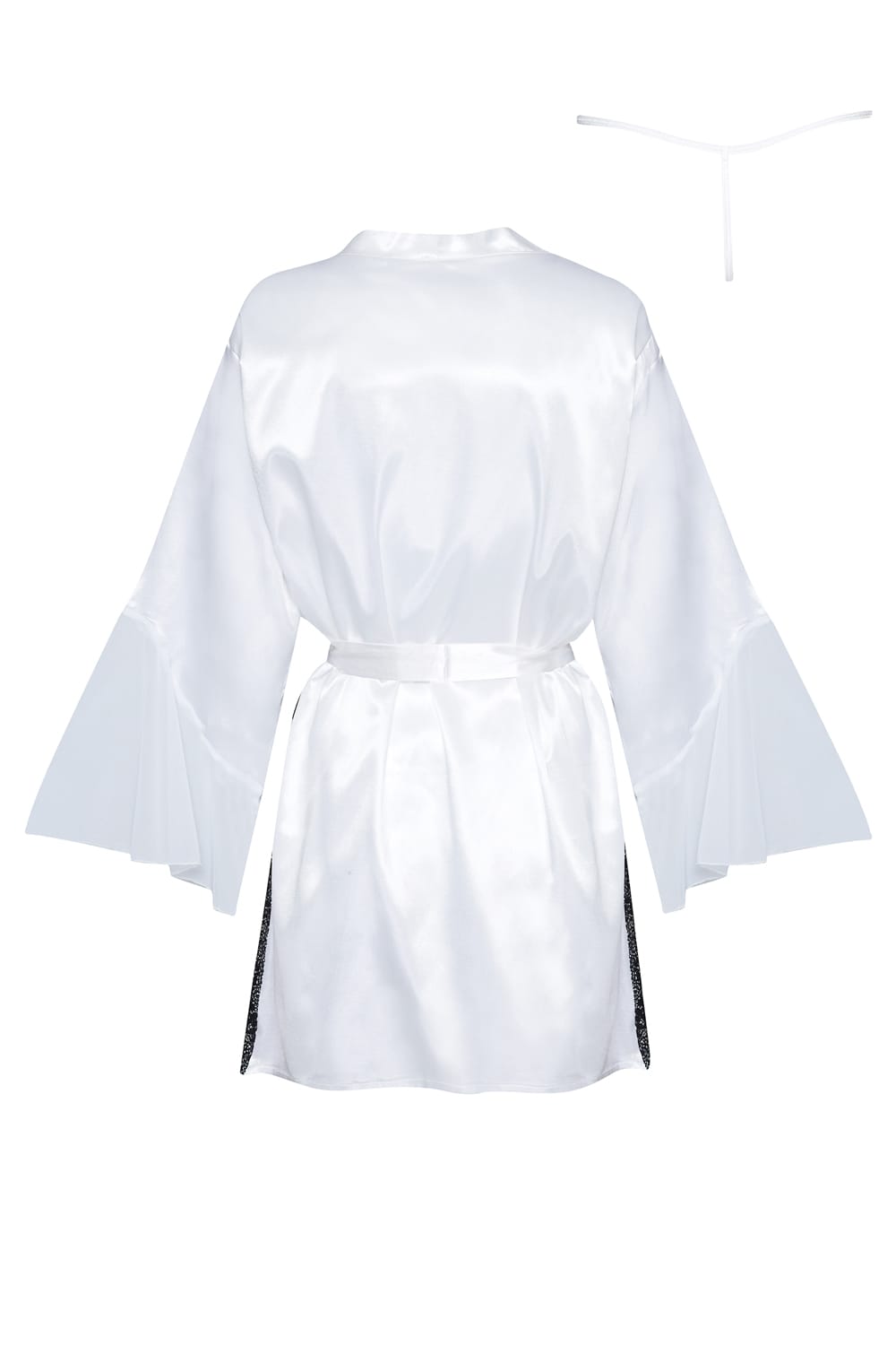 Beauty Night Sara White Satin Robe with Black Lace and Mesh Inserts Peignoir