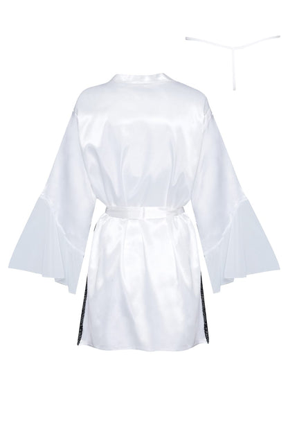 Beauty Night Sara White Satin Robe with Black Lace and Mesh Inserts Peignoir