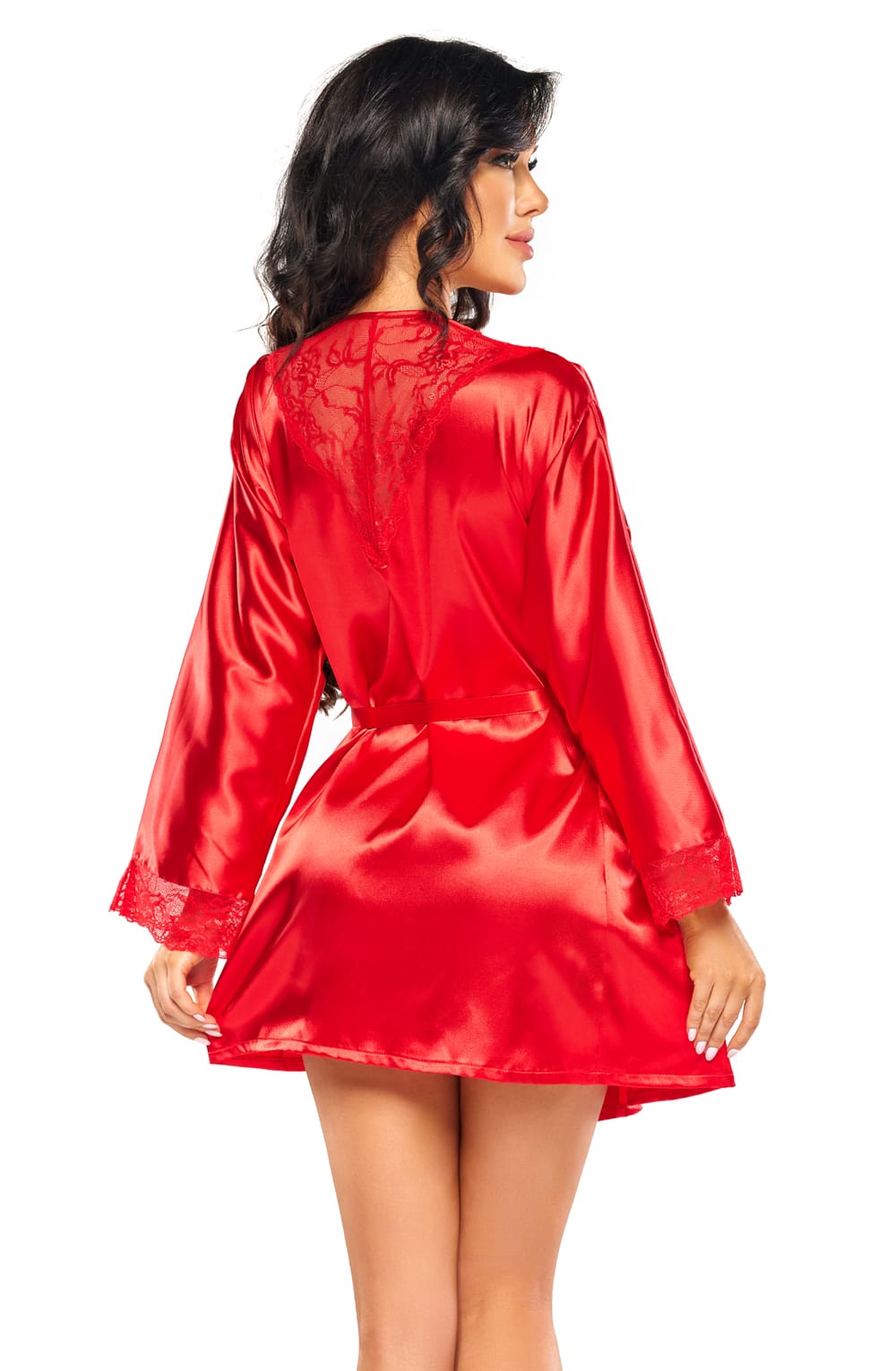Beauty Night Sherie Red Satin Peignoir with Lace and Matching Matching Brief Set