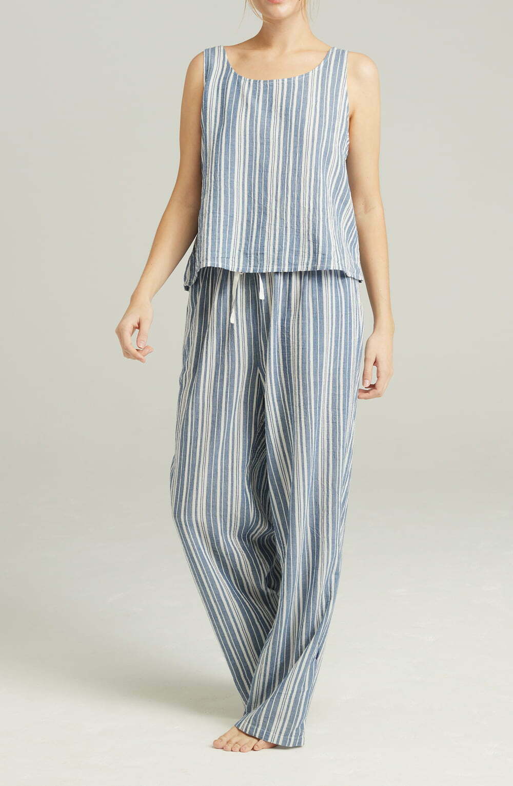 Classic French Navy Stripe Relaxed Fit Organic Cotton Trousers
