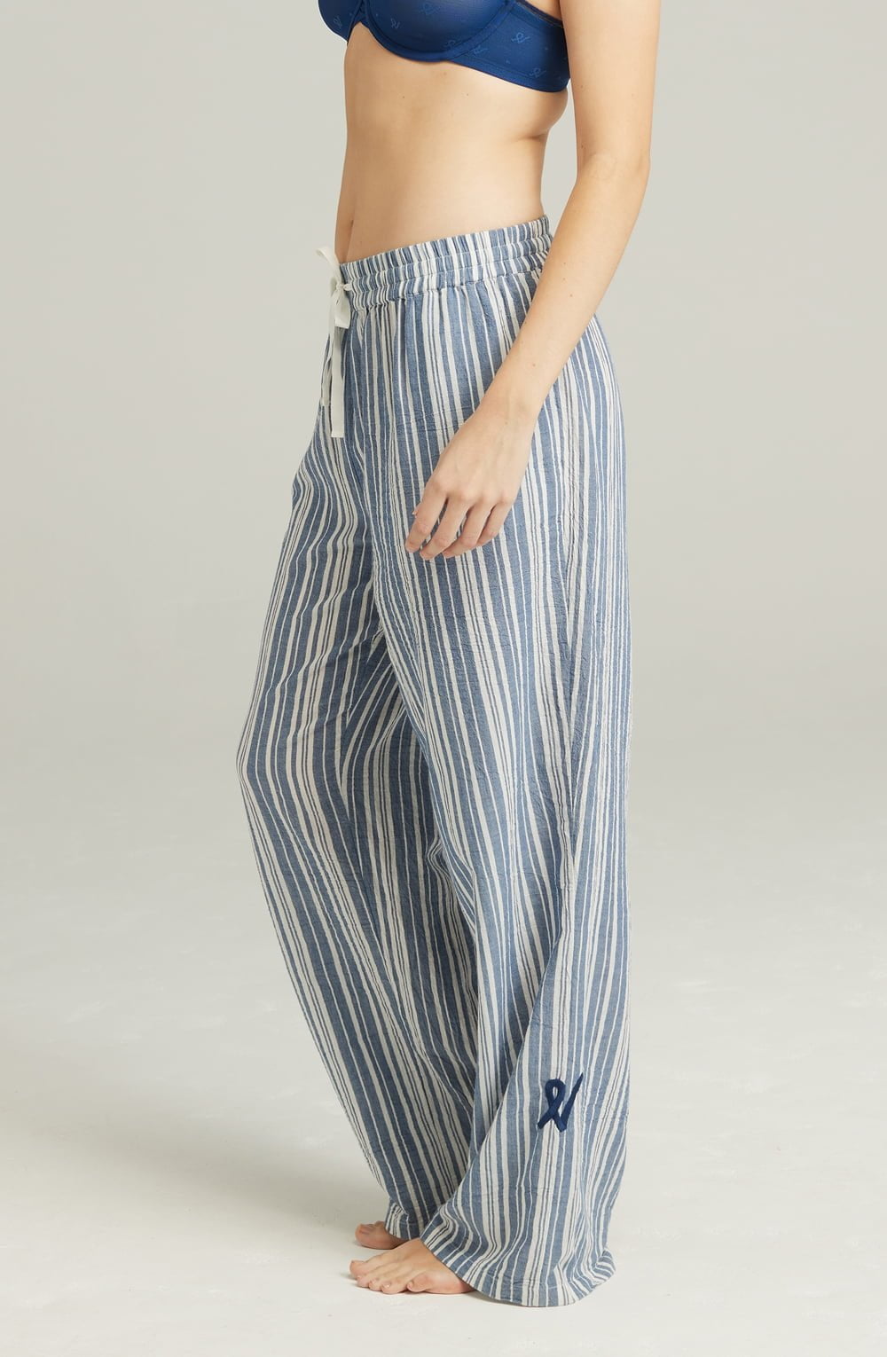 Classic French Navy Stripe Relaxed Fit Organic Cotton Trousers