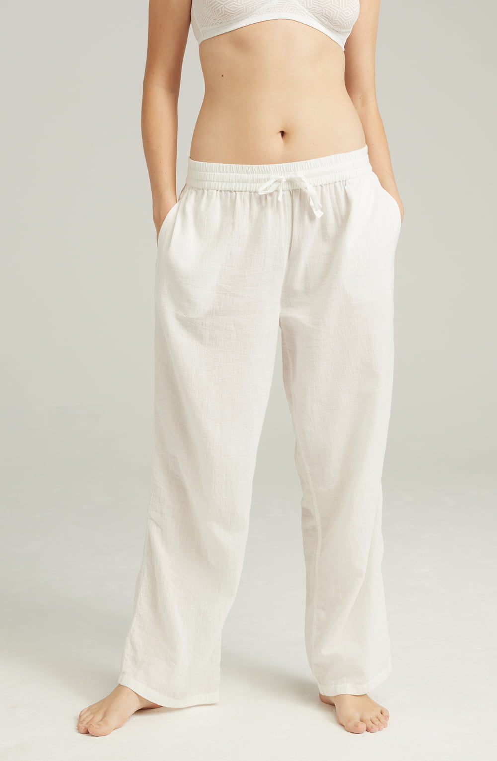 Organic Cotton White Drawstring Waist Classic Trousers