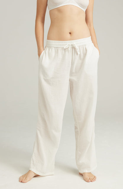 Organic Cotton White Drawstring Waist Classic Trousers