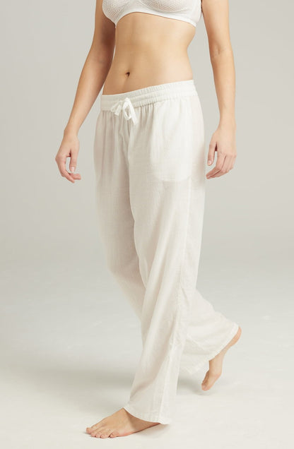 Organic Cotton White Drawstring Waist Classic Trousers