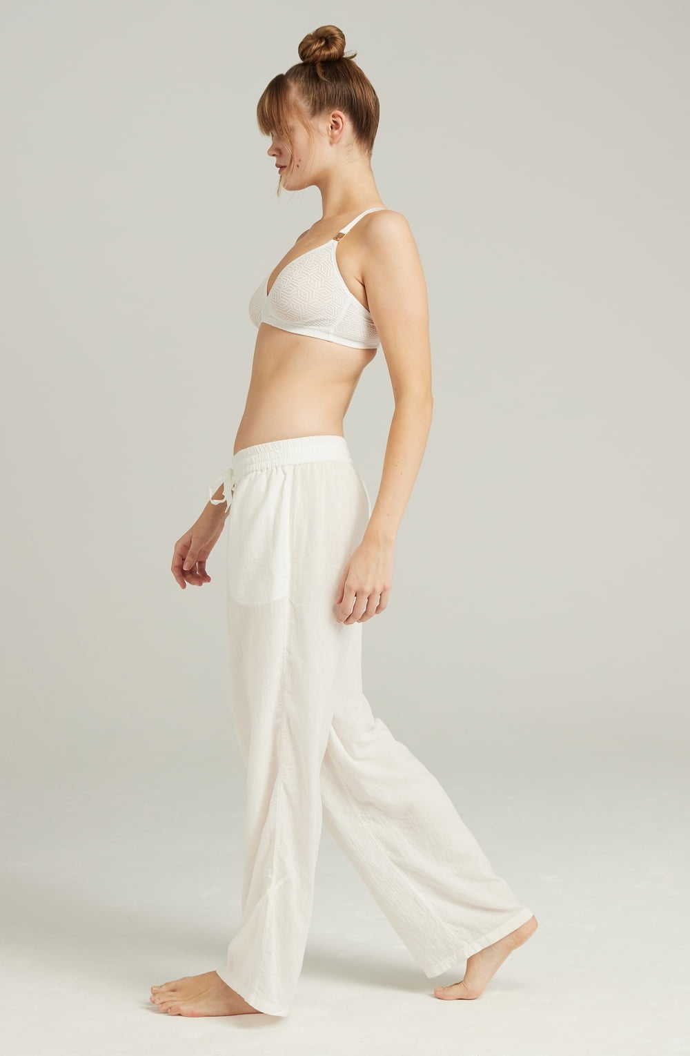 Organic Cotton White Drawstring Waist Classic Trousers