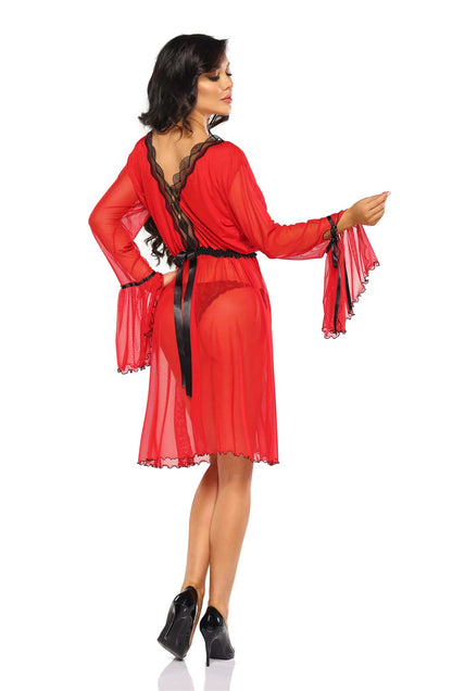 Beauty Night Valentina Lace lightweight mesh Peignoir Robe with Matching Matching Brief Set