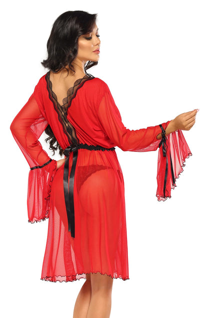 Beauty Night Valentina Lace lightweight mesh Peignoir Robe with Matching Matching Brief Set