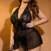 YesX Plus Size Black Lace Mesh Halter Neck Halter Dress with waist detail Straps