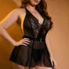 YesX Plus Size Black Lace Mesh Halter Neck Halter Dress with waist detail Straps