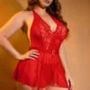 YesX Plus Size Red Lace Mesh Halterneck Halter Dress with waist detail Straps and lightweight mesh Skirt