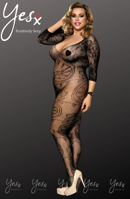 YesX Mesh Jumpsuit with Pattern Design and Three Quarter Sleeves